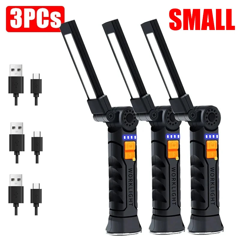 Lanterna LED COB Ricaricabile USB Portatile Magnetica Lampada Lavoro Camping
