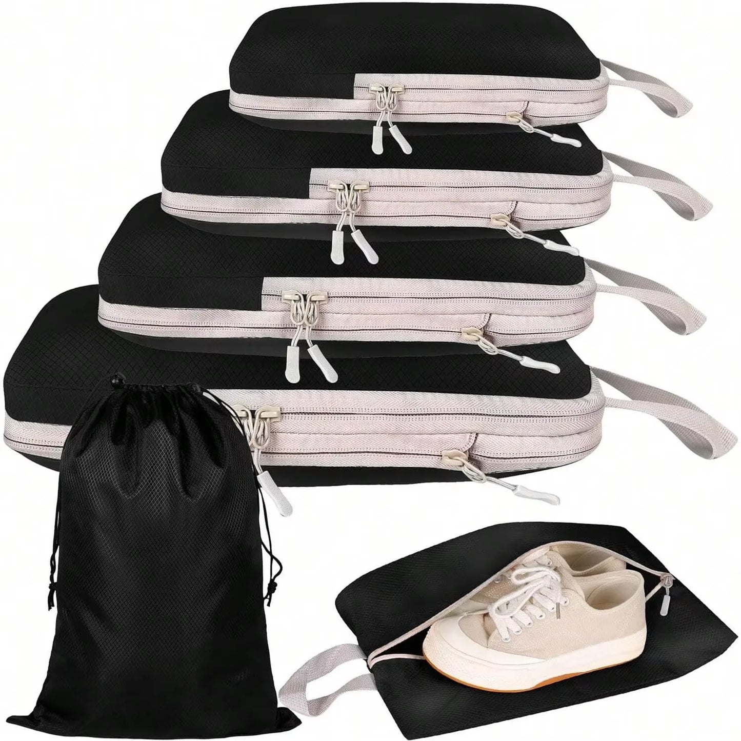 Set 4/6 Cubi Organizzatori per Valigia - Compressibili Impermeabili Nylon