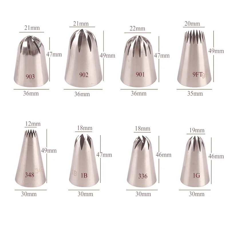 Set 8pz Beccucci Ugelli Grandi Acciaio Inox per Decorazione Cupcake