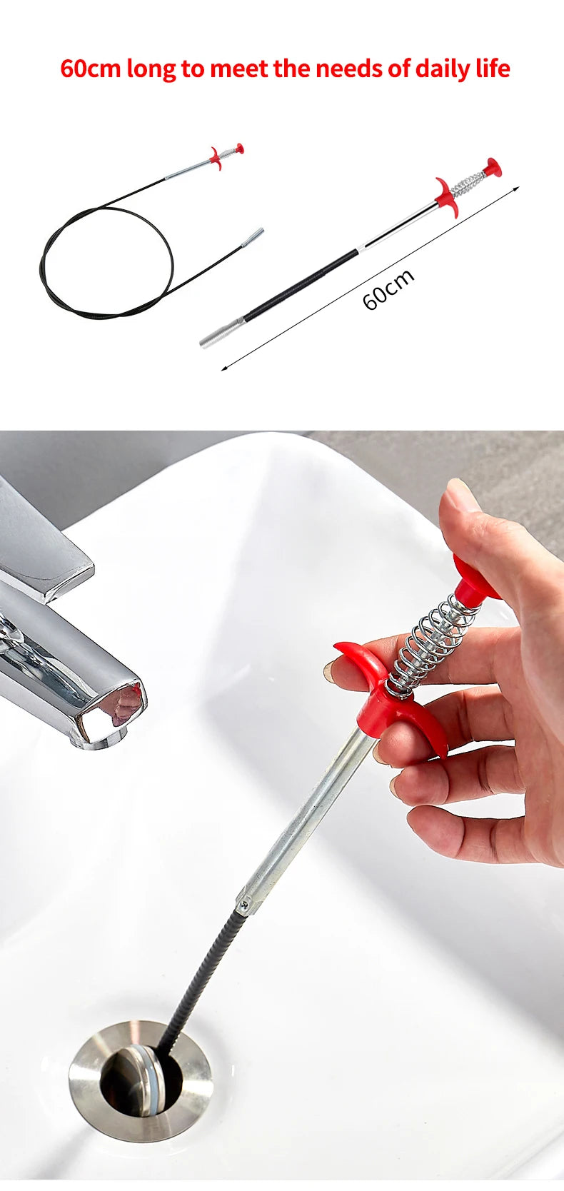 Sturatubi a molla 60 cm | Sonda/serpente per scarichi lavello bagno cucina