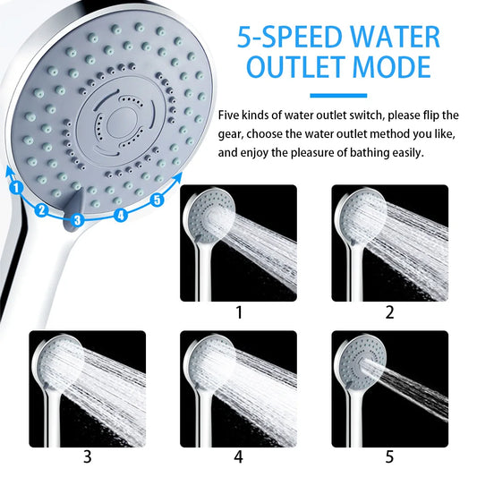 Soffione Doccia 5 Getti Regolabile SPA Risparmio Acqua Anticalcare