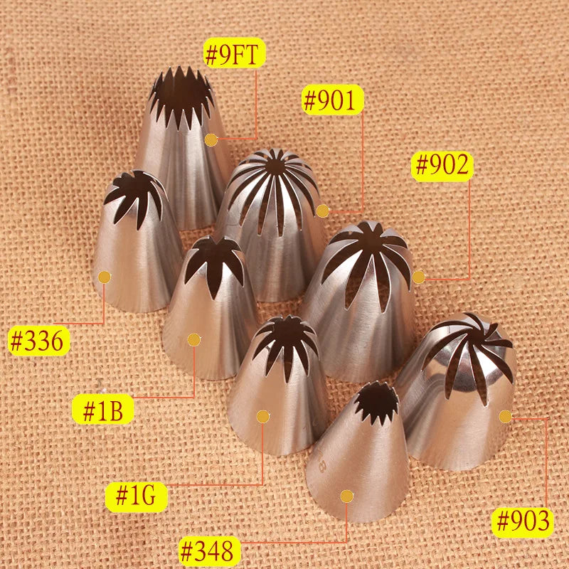 Set 8pz Beccucci Ugelli Grandi Acciaio Inox per Decorazione Cupcake