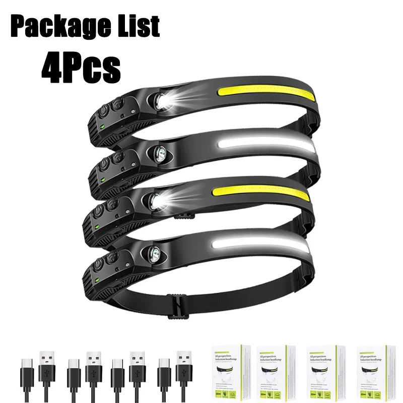 Lampada Frontale LED XPE+COB Ricaricabile USB Impermeabile Camping Pesca 1/10pz