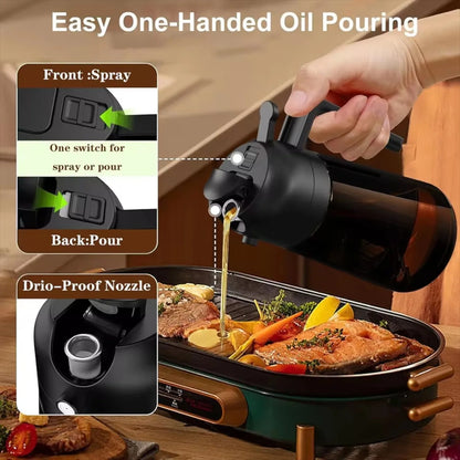 Dispenser Olio 470ml Vetro Ambrato 2-in-1 Spruzzino/Dosatore Cucina