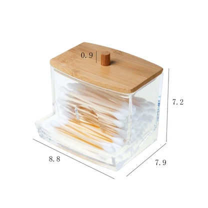 Porta cotton fioc trasparente quadrato con coperchio in bambù contenitore bagno