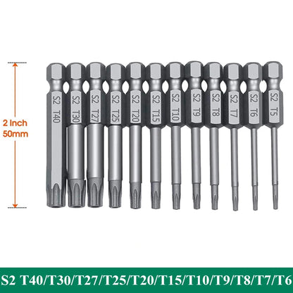 Set 11 Bit Torx Sicurezza S2 Magnetici Star Shark T6-T40
