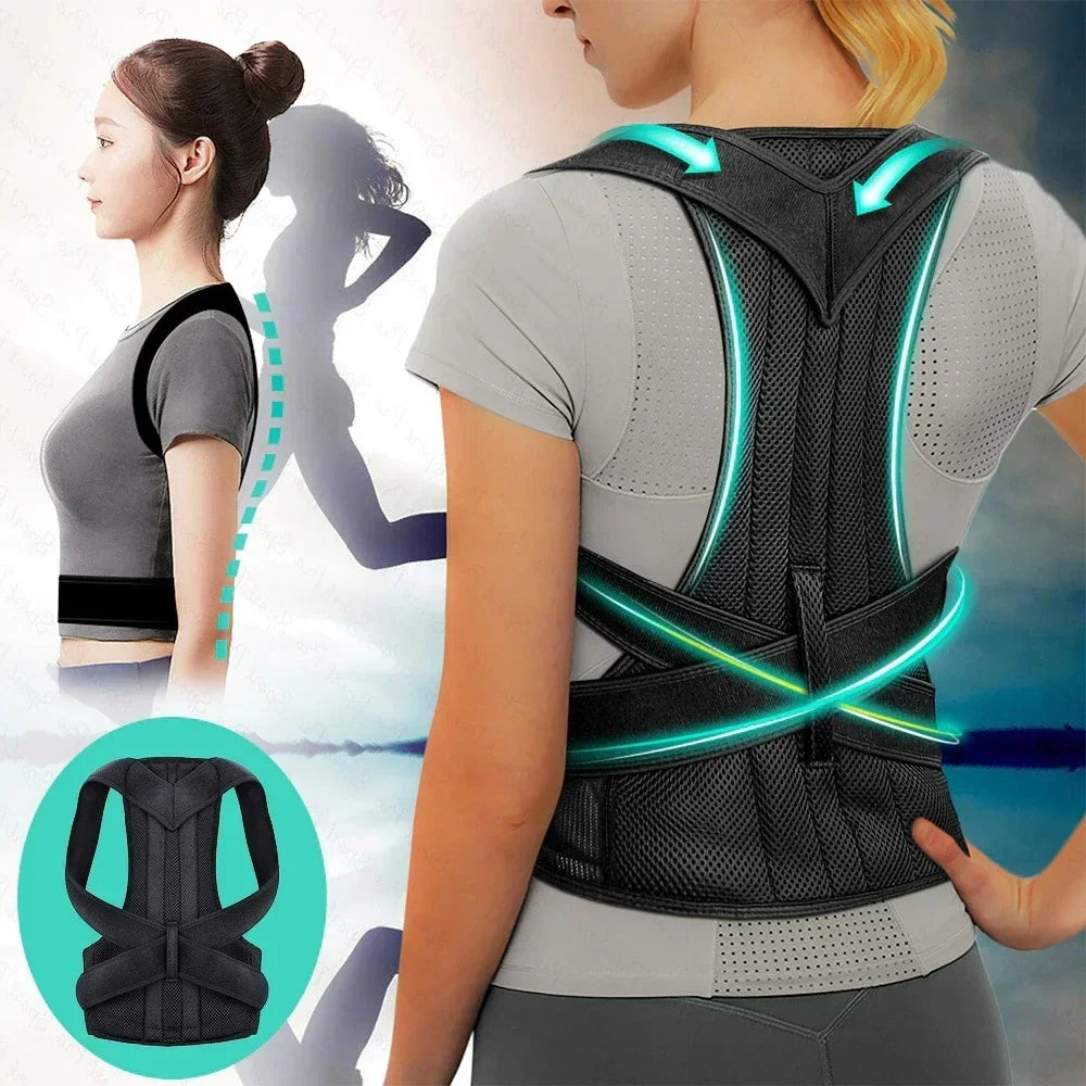Correttore Postura Schiena Regolabile con Fascia Lombare Supporto Spalle Unisex