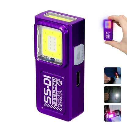 Mini Torcia LED COB Ricaricabile USB Portachiavi Impermeabile Tascabile