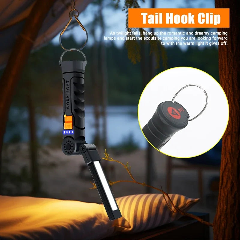 Lanterna LED COB Ricaricabile USB Portatile Magnetica Lampada Lavoro Camping