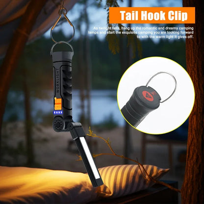 Lanterna LED COB Ricaricabile USB Portatile Magnetica Lampada Lavoro Camping
