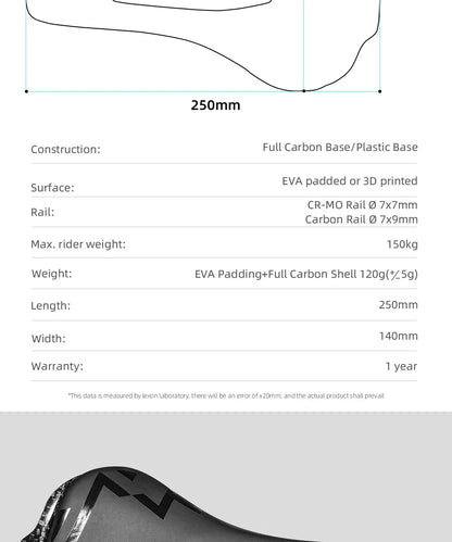 Sella bici RYET 3D Carbonio 120g 250x140mm MTB Gravel Road