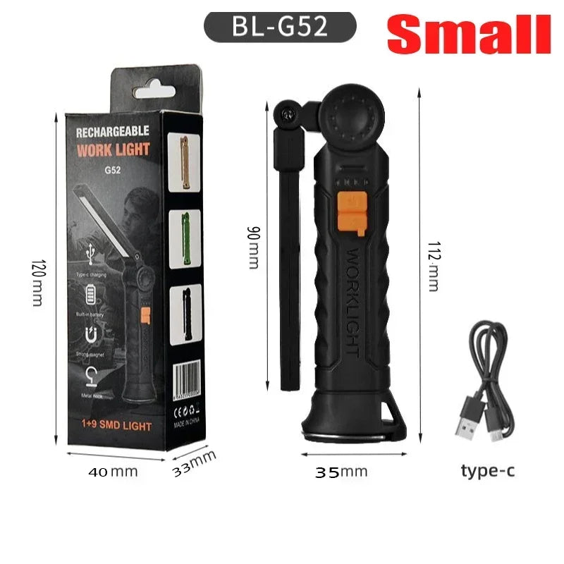 Lanterna LED COB Ricaricabile USB Portatile Magnetica Lampada Lavoro Camping