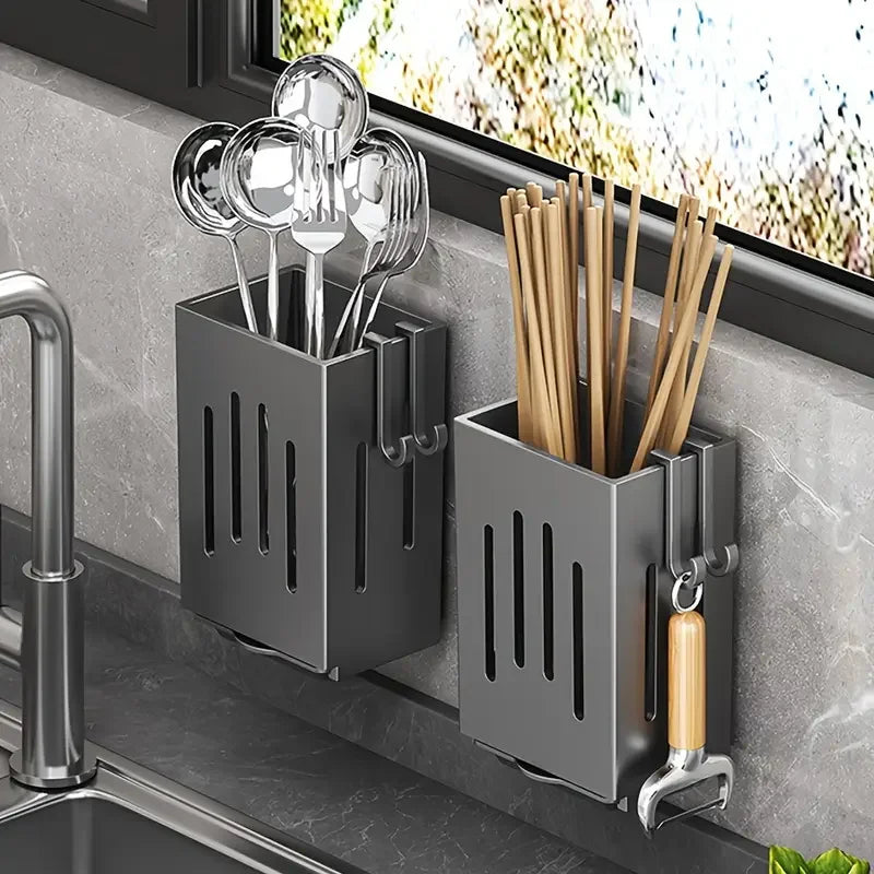 Porta Posate/Bacchette da Parete 1-2 Pz Senza Fori Scolaposate con Gancio