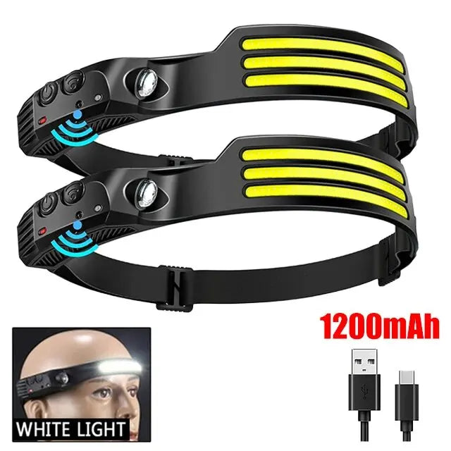 Lampada frontale LED COB ricaricabile USB sensore movimento per campeggio pesca
