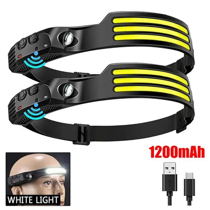 Lampada frontale LED COB ricaricabile USB sensore movimento per campeggio pesca