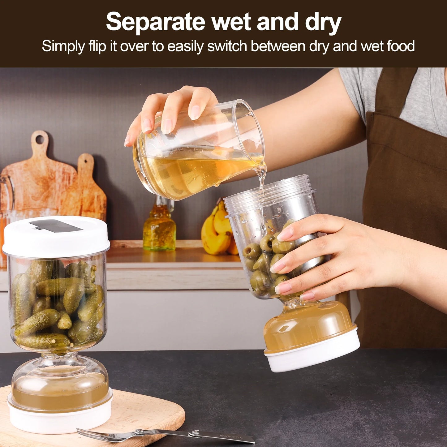 Barattolo Sottaceti con Forchette - Dispenser Olive e Cetrioli Sgocciolatoio
