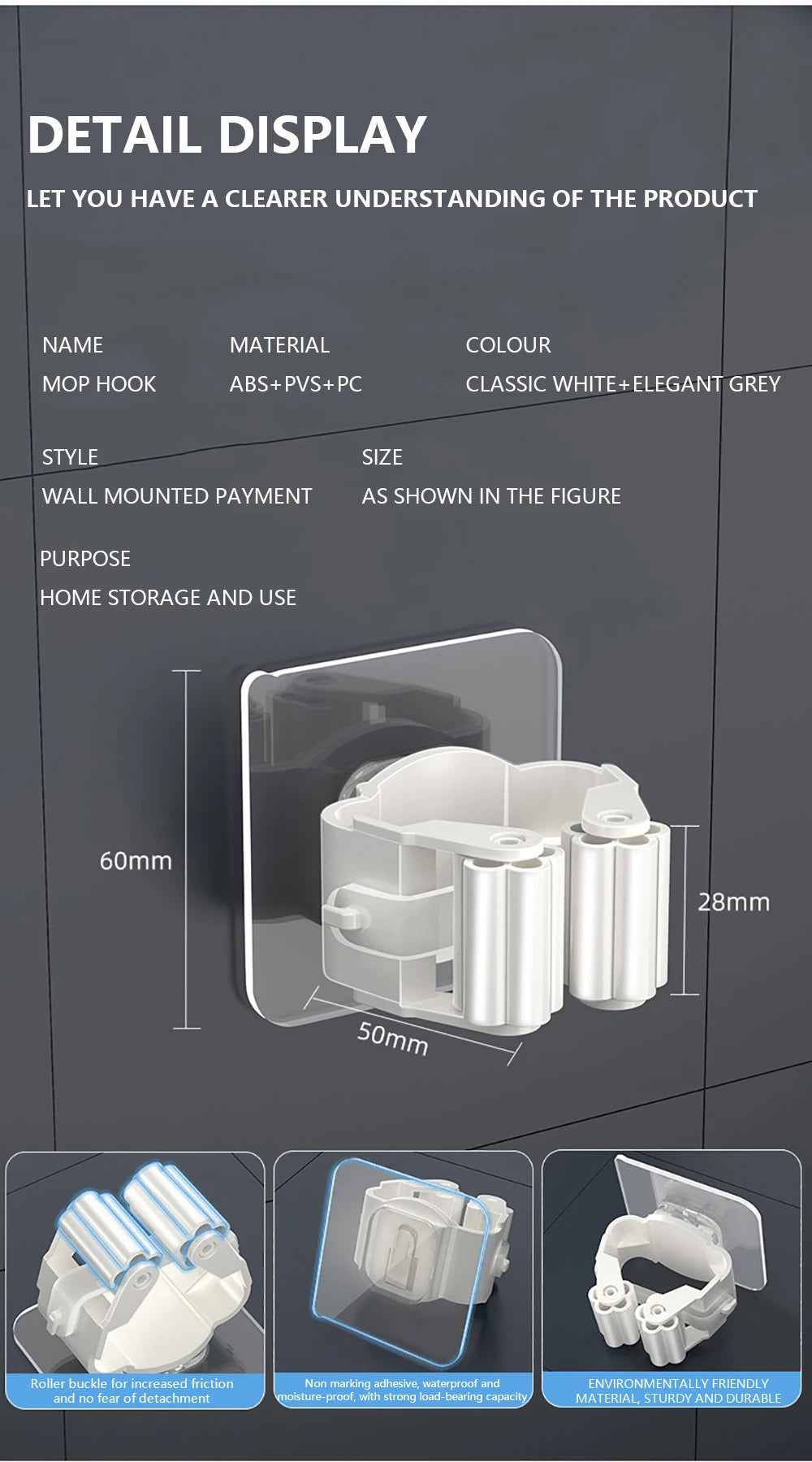 Portascope autoadesivo senza forare - Porta scopa/mocio organizer cucina bagno
