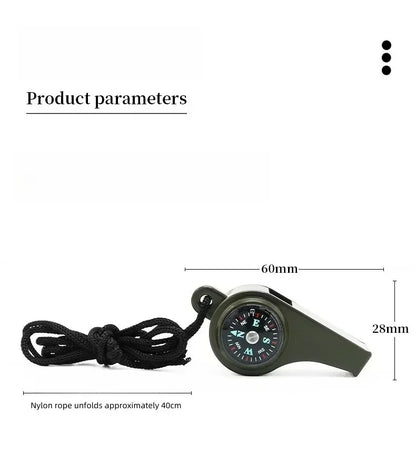 Fischietto emergenza 3-in-1 bussola termometro fischio potente cordino EDC