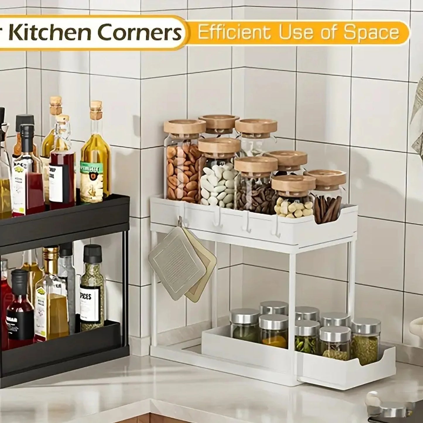Organizer Sottolavello Estraibile 2 Ripiani Salvaspazio 5 Ganci Cucina/Bagno