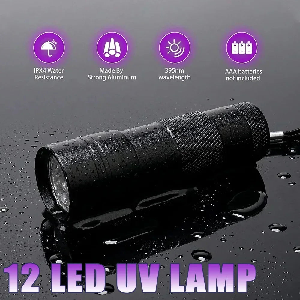 Torcia UV 395nm 9-12LED tascabile Blacklight rileva urine cane macchie cimici