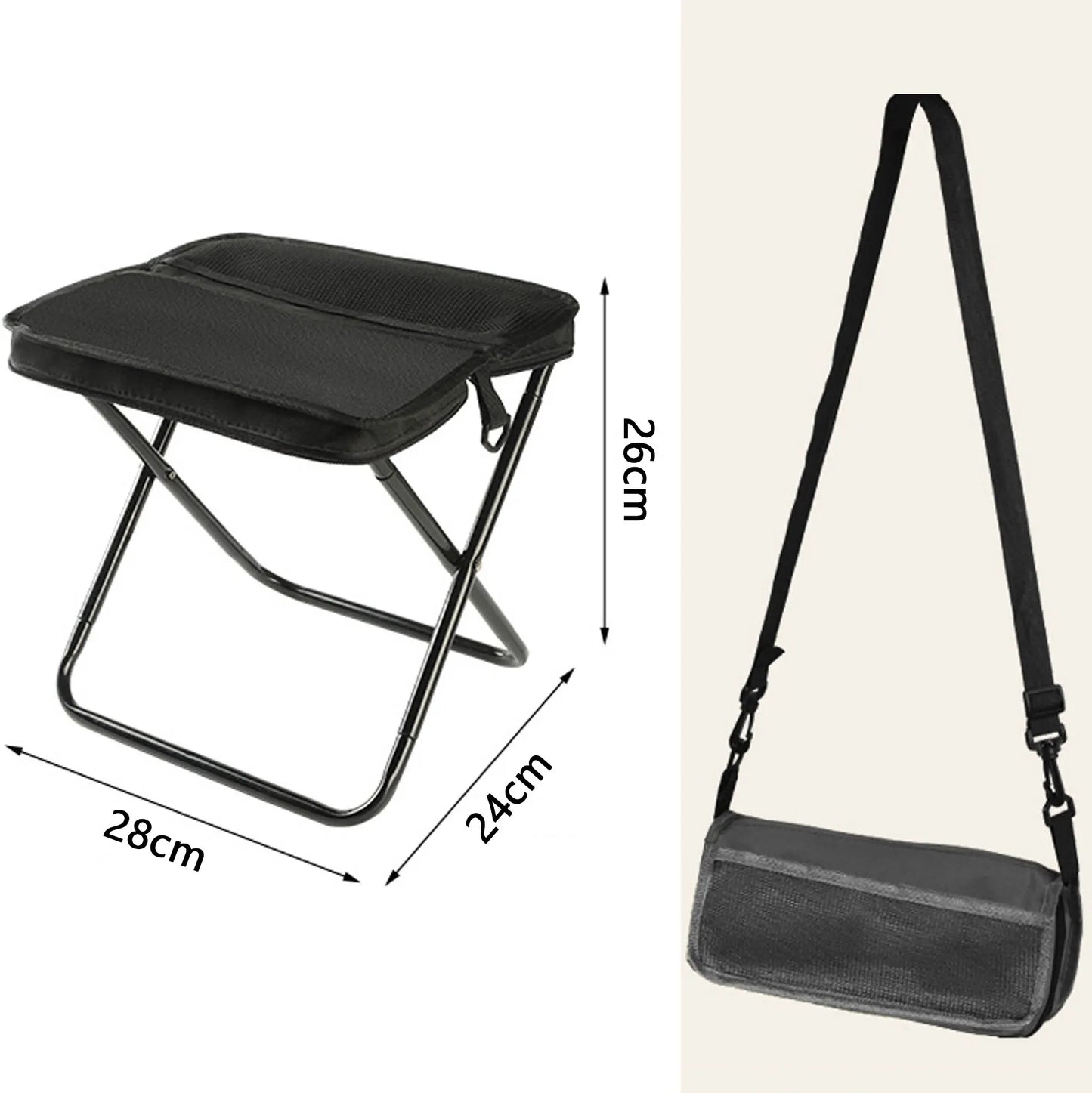 Sgabello pieghevole treppiede da campeggio portatile con borsa tracolla