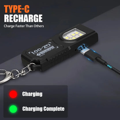 Mini Torcia LED COB Ricaricabile USB Portachiavi Impermeabile Tascabile