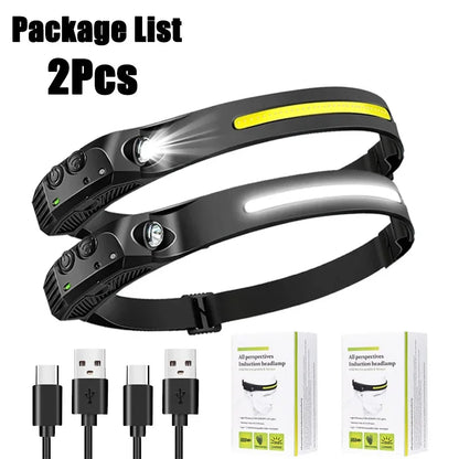 Lampada Frontale LED XPE+COB Ricaricabile USB Impermeabile Camping Pesca 1/10pz
