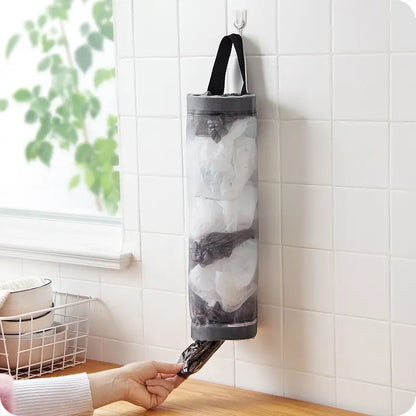 Dispenser sacchetti cucina da parete in rete grigio salvaspazio