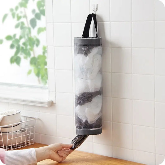 Dispenser sacchetti cucina da parete in rete grigio salvaspazio