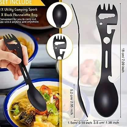 Coltellino Multifunzione EDC con Fischietto Spork Apribottiglie Chiave Survival