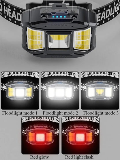Lampada frontale ricaricabile 8 LED sensore movimento ultra luminosa campeggio