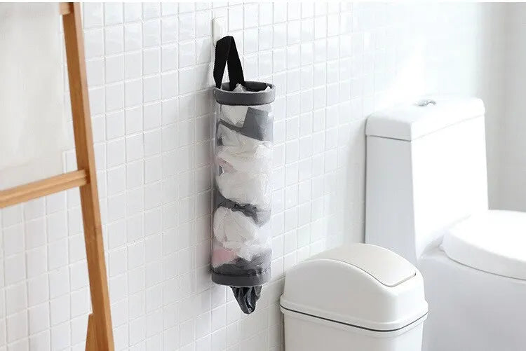 Dispenser sacchetti cucina da parete in rete grigio salvaspazio