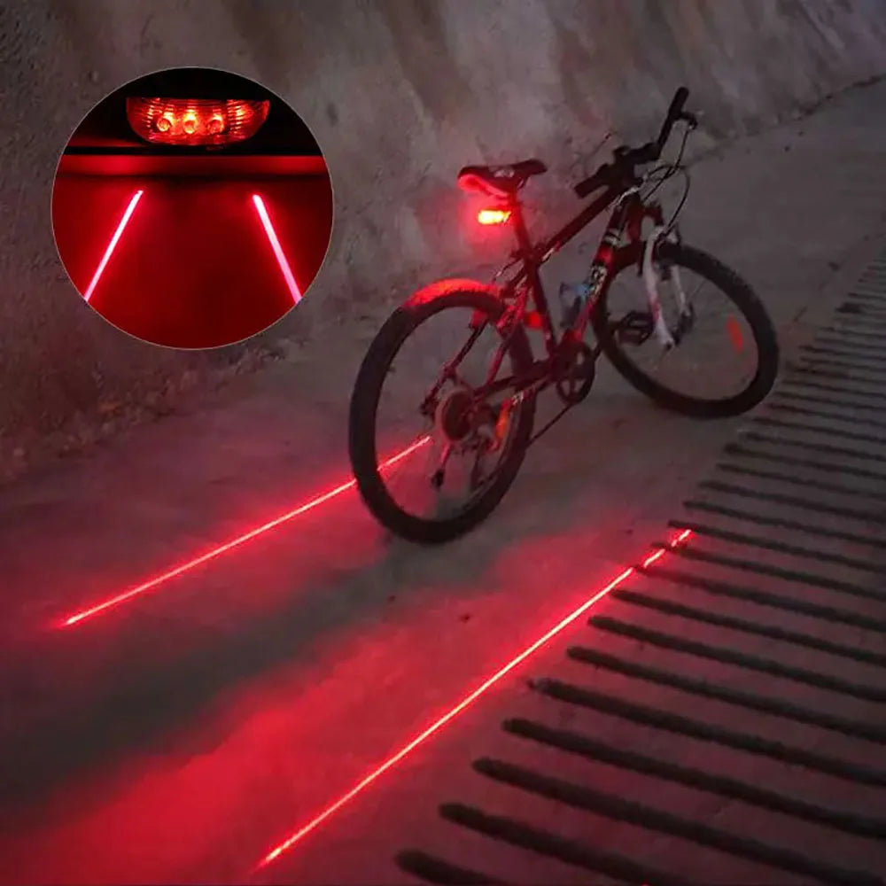 Luce posteriore bici 5 LED + Laser impermeabile sicurezza notte