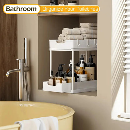 Organizer Sottolavello Estraibile 2 Ripiani Salvaspazio 5 Ganci Cucina/Bagno