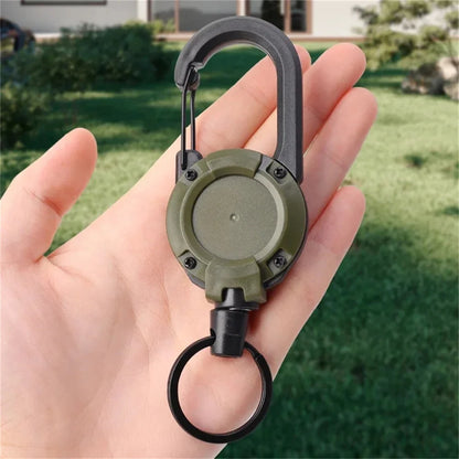 Porta badge retrattile robusto cavo acciaio antifurto clip portachiavi camping