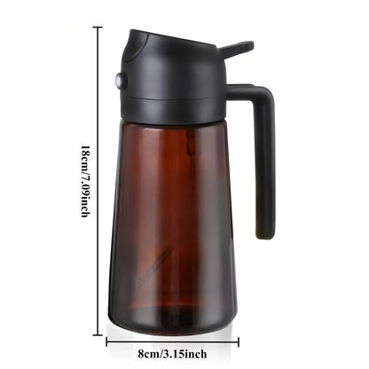 Dispenser Olio 470ml Vetro Ambrato 2-in-1 Spruzzino/Dosatore Cucina