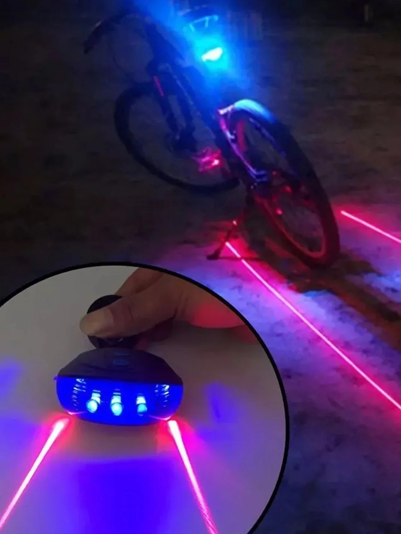 Luce posteriore bici 5 LED + Laser impermeabile sicurezza notte