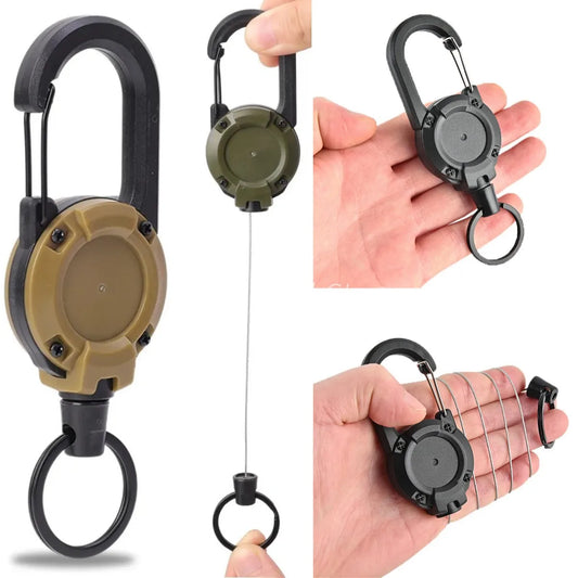 Porta badge retrattile robusto cavo acciaio antifurto clip portachiavi camping