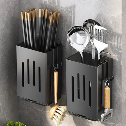 Porta Posate/Bacchette da Parete 1-2 Pz Senza Fori Scolaposate con Gancio