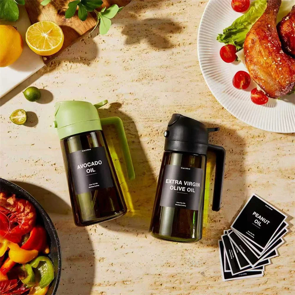 Olio spray 470ml Dispenser 2in1 Olio d'Oliva Bottiglia vetro con etichette
