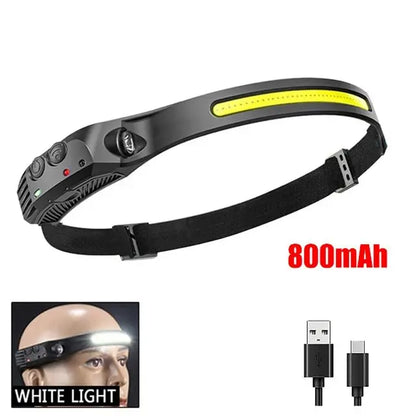 Lampada frontale LED COB ricaricabile USB sensore movimento per campeggio pesca