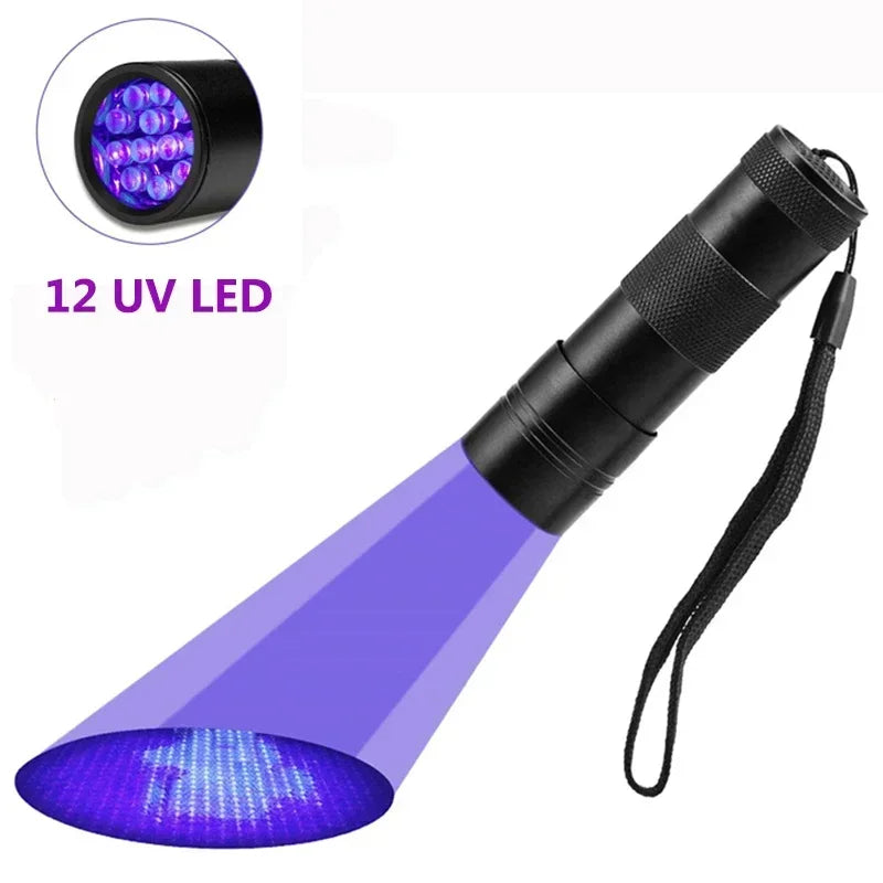 Torcia UV 395nm 9-12LED tascabile Blacklight rileva urine cane macchie cimici