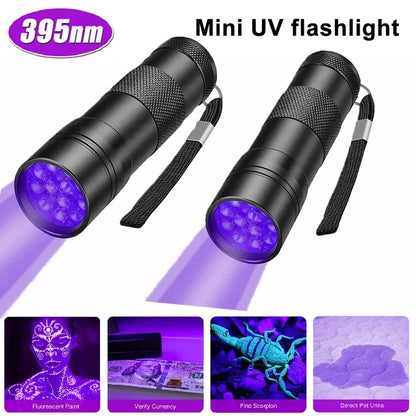 Torcia UV 395nm 9-12LED tascabile Blacklight rileva urine cane macchie cimici