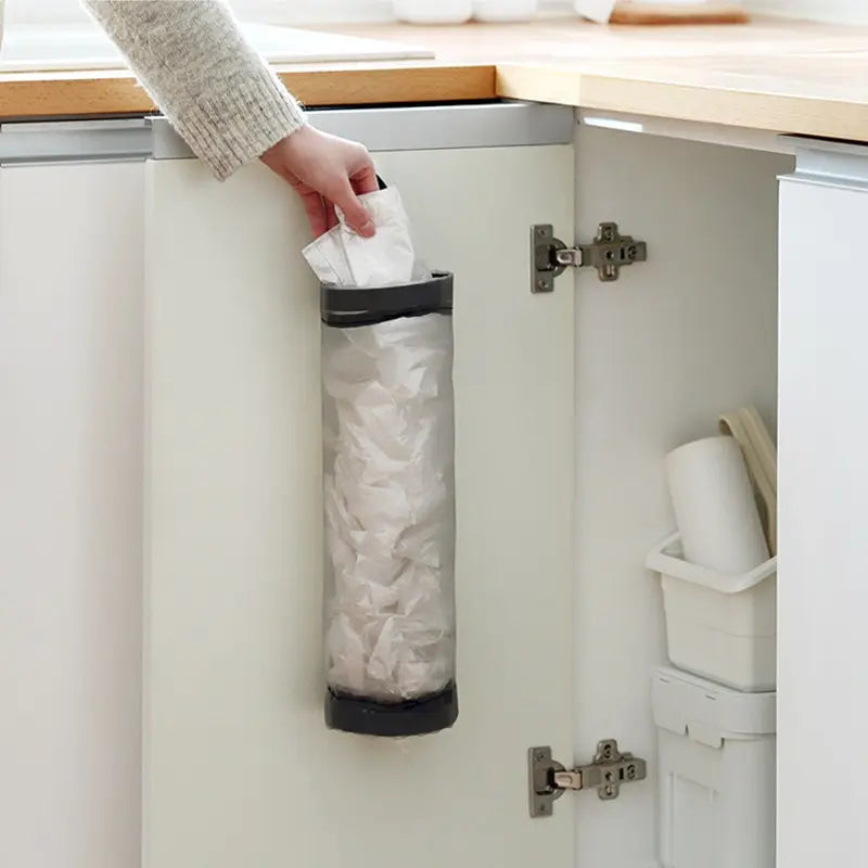 Dispenser sacchetti cucina da parete in rete grigio salvaspazio