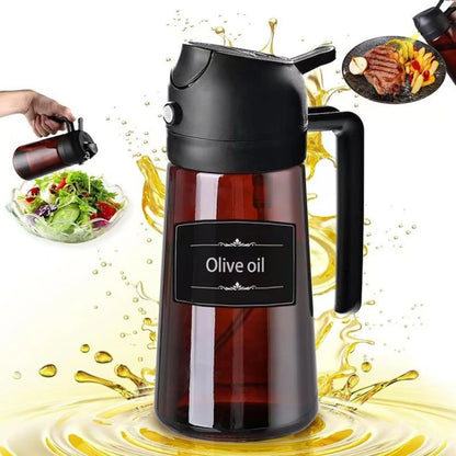 Dispenser Olio 470ml Vetro Ambrato 2-in-1 Spruzzino/Dosatore Cucina