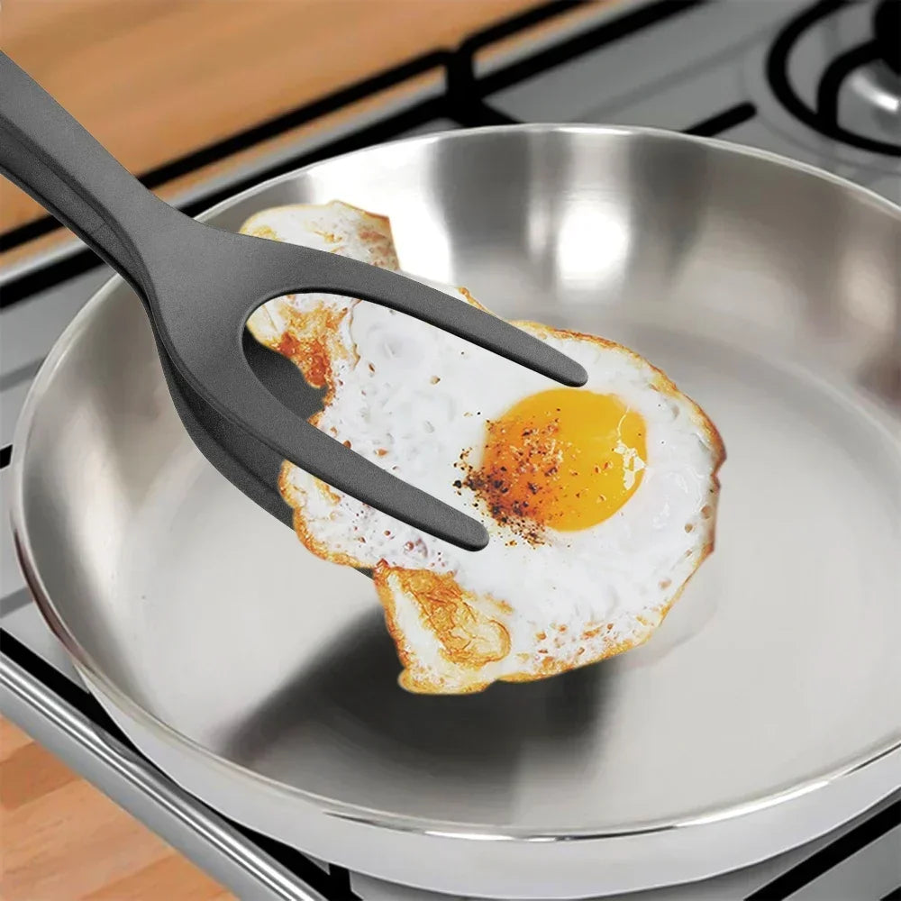 Pinza cucina 2-in-1 spatola nylon antiaderente antigraffio per uova e bistecca