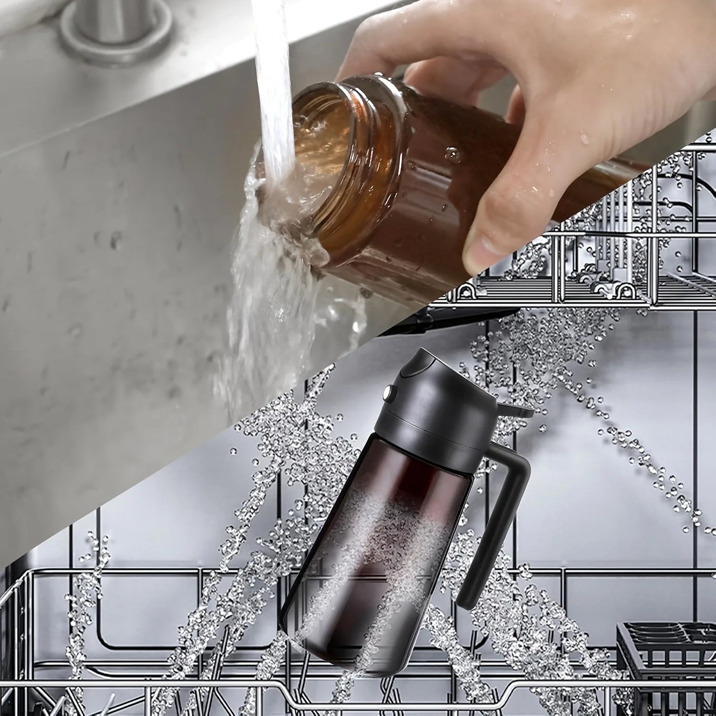 Dispenser Olio 470ml Vetro Ambrato 2-in-1 Spruzzino/Dosatore Cucina