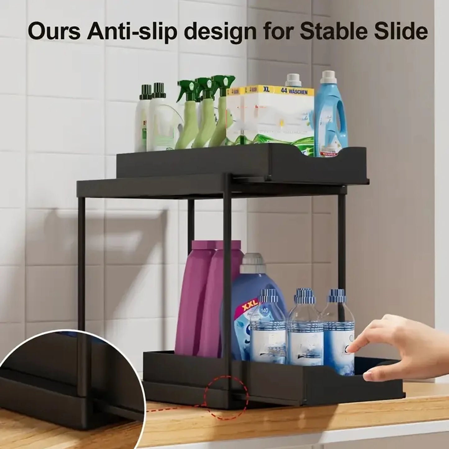 Organizer Sottolavello Estraibile 2 Ripiani Salvaspazio 5 Ganci Cucina/Bagno