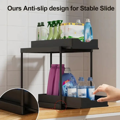 Organizer Sottolavello Estraibile 2 Ripiani Salvaspazio 5 Ganci Cucina/Bagno