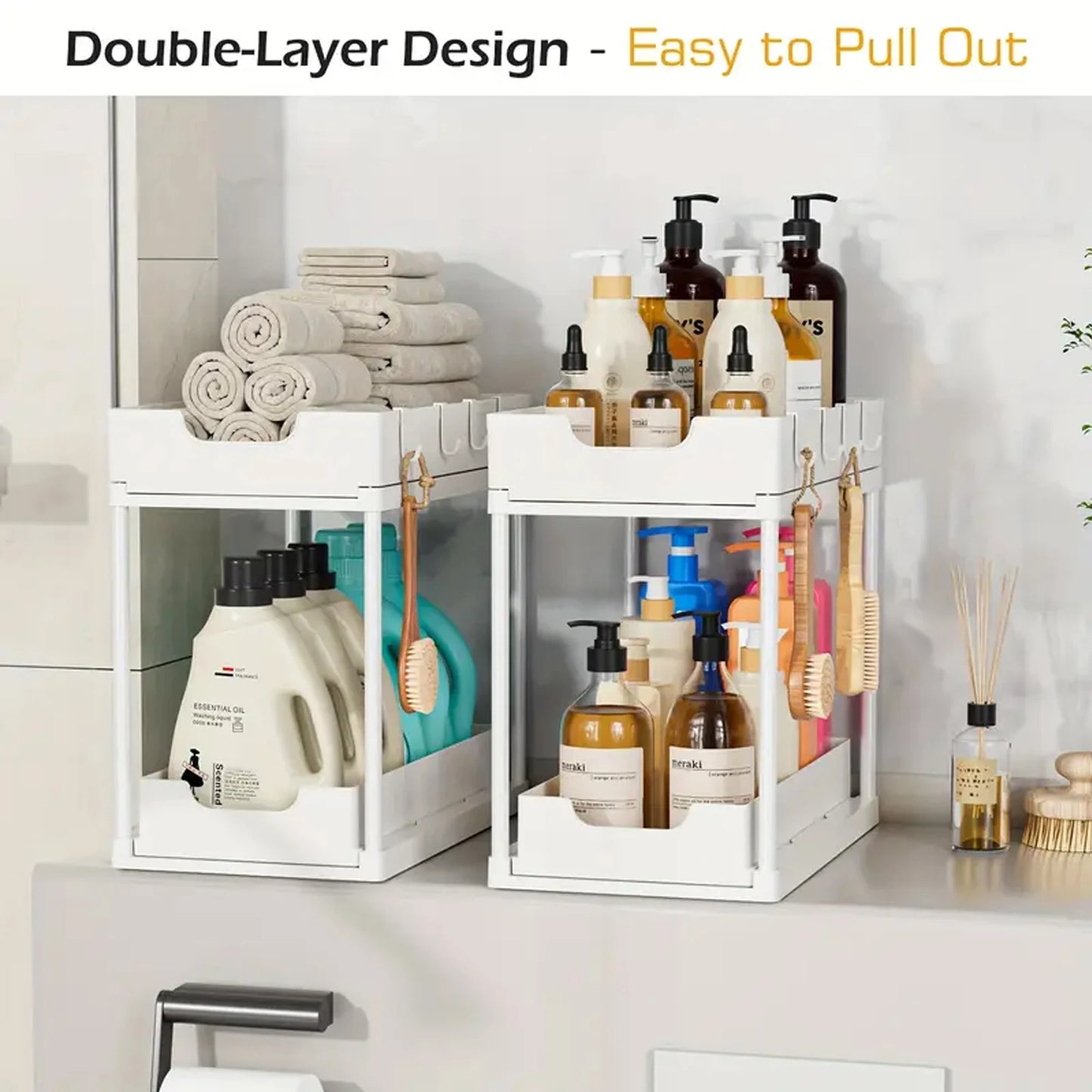 Organizer Sottolavello Estraibile 2 Ripiani Salvaspazio 5 Ganci Cucina/Bagno